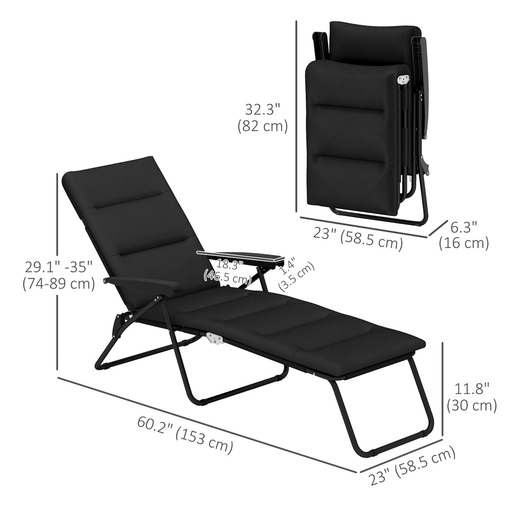 Foldable Lounge Chair, Reclining Patio Sun Lounger with 6-Position Adjustable Back, Black