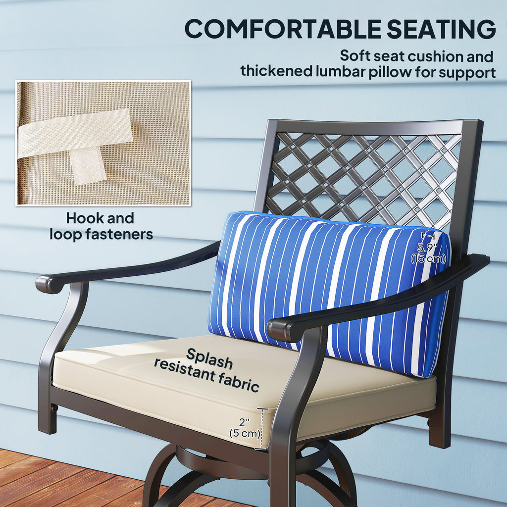 Outdoor Bar Stools Set of 2, Bar Height Swivel Patio Chairs with Cushion, Pillow Footrest for Poolside, Backyard