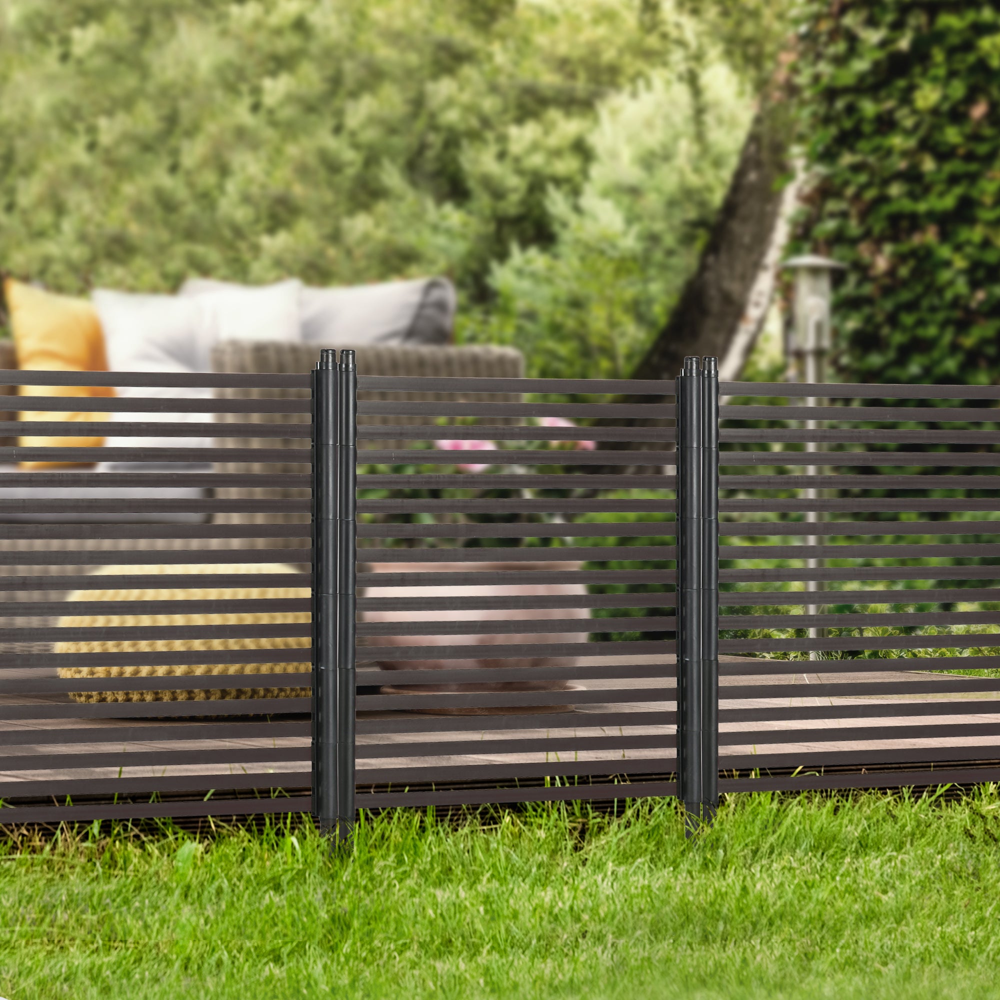 4 FT Outdoor Privacy Screen with 2 Standing Ways for Hard & Soft Ground, Decorative Outdoor Divider, Metal Animal Barrier for Garden, Backyard, Deck, Brown