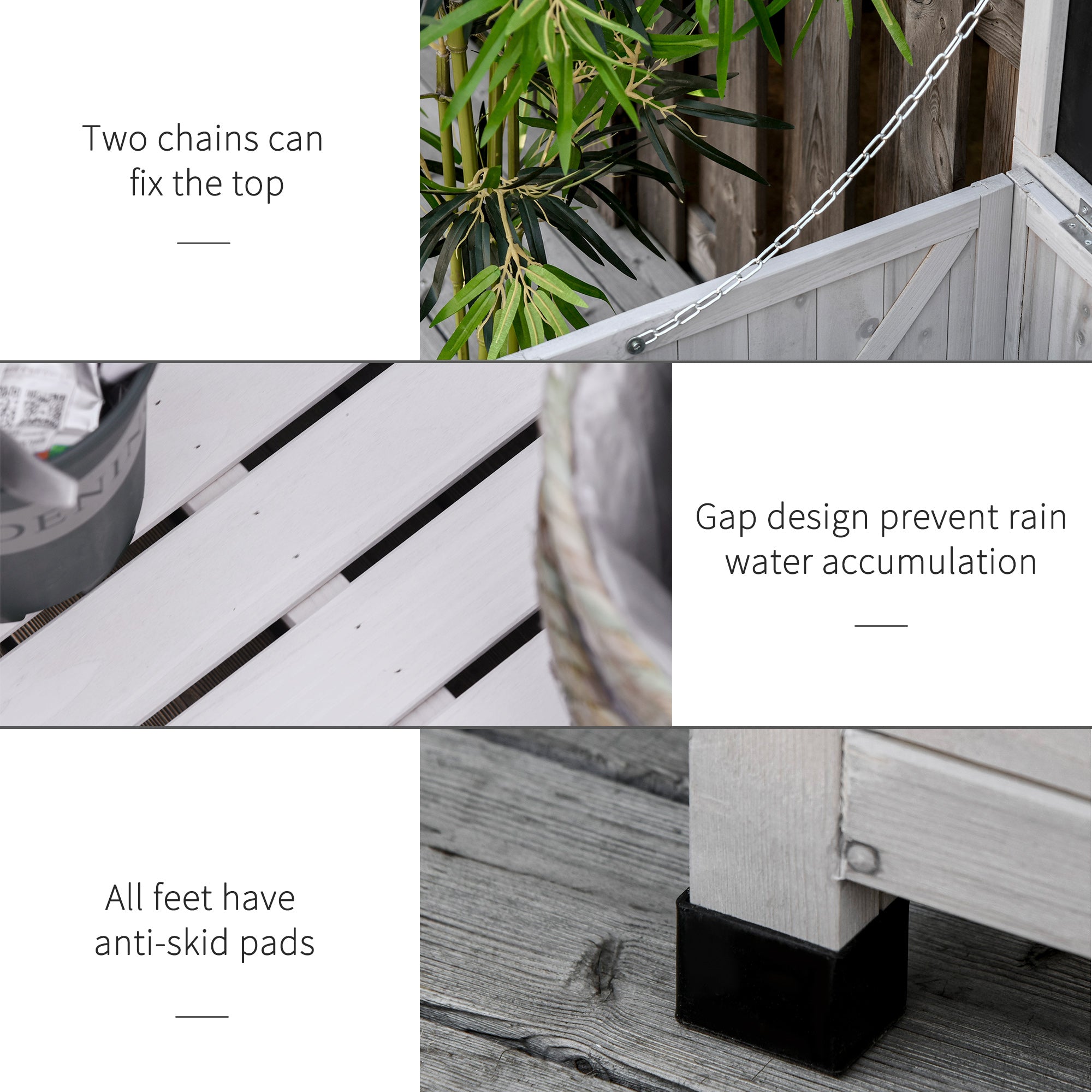 75 Gallon Wooden Storage Box patio Deck Box Bench, Garden Backyard Outdoor Storage Container with Aerating Gap & Weather-Fighting Finish, Grey