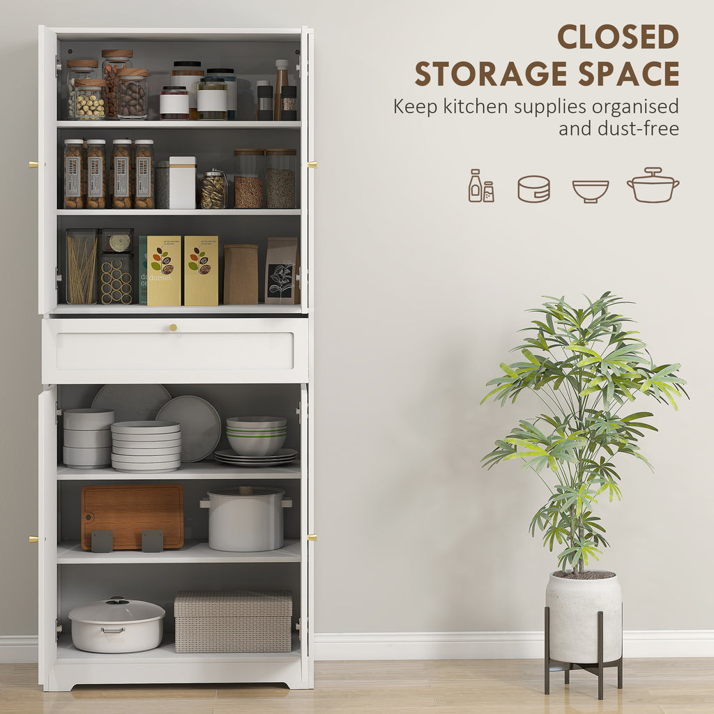 72.4" Tall Kitchen Pantry Cabinet, Modern Freestanding Storage Cabinet with Shaker Doors and Adjustable Shelves, White