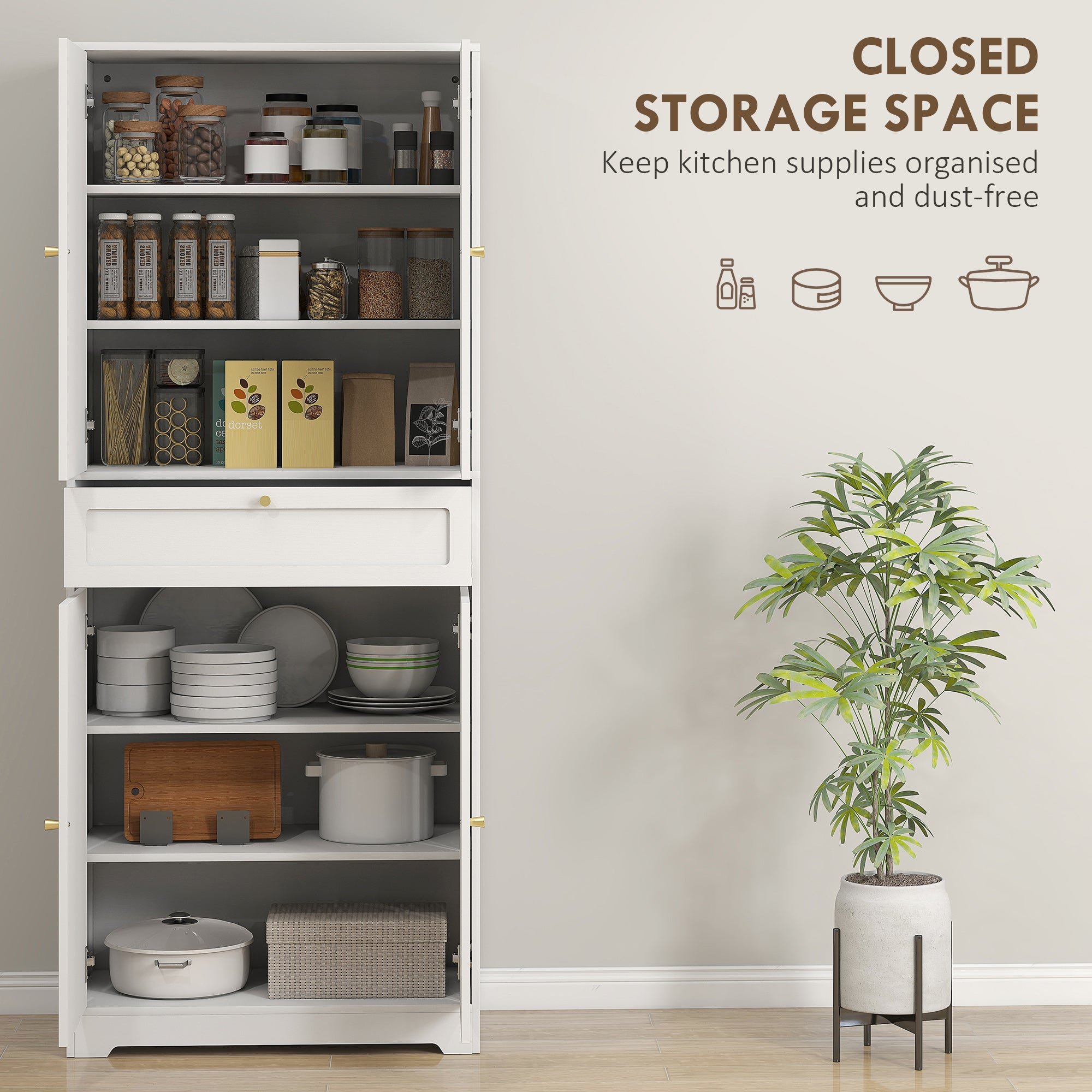 72.4" Tall Kitchen Pantry Cabinet, Modern Freestanding Storage Cabinet with Shaker Doors and Adjustable Shelves, White