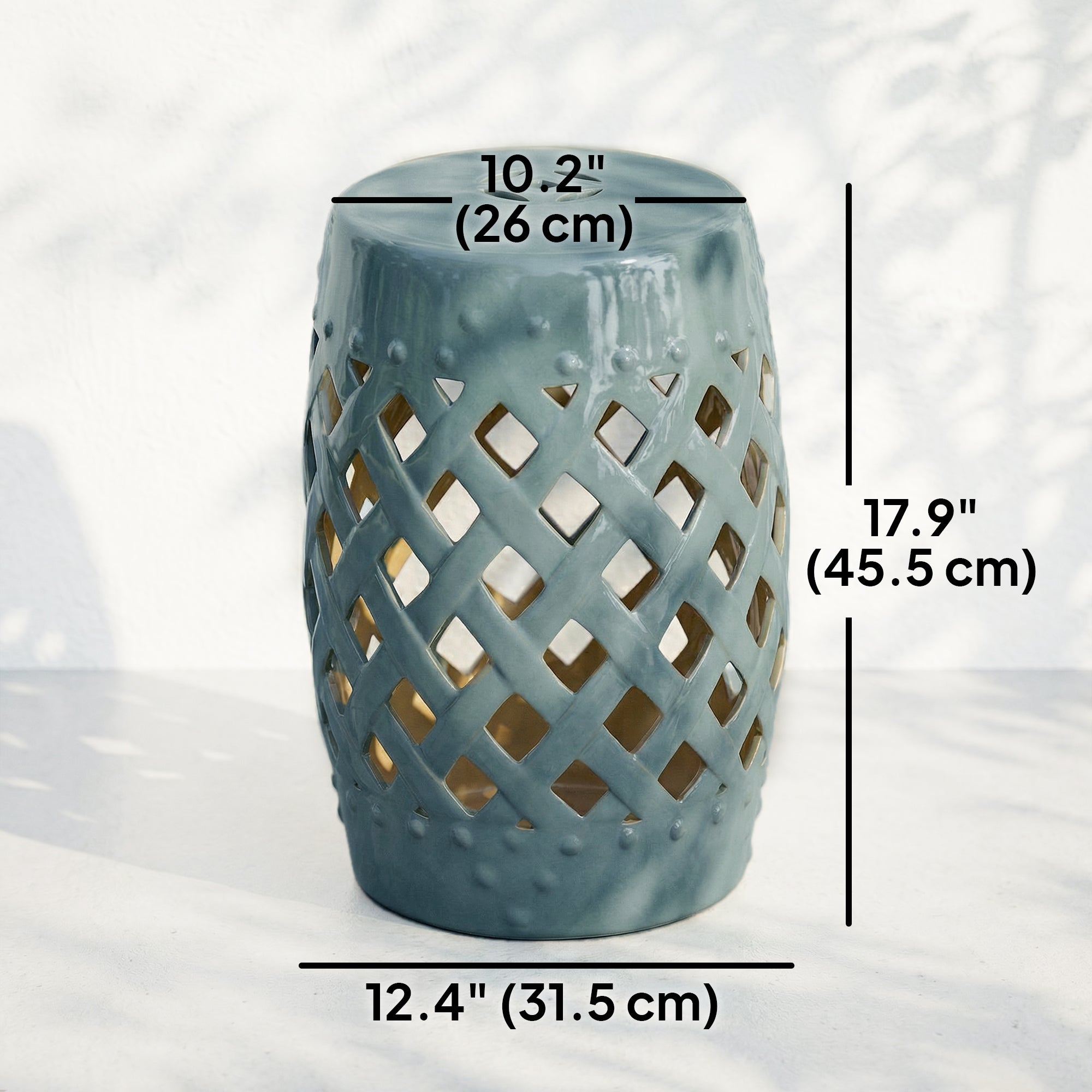 12.4" x 17.9" Ceramic Garden Stool with Woven Lattice Design, Indoor & Outdoor Decorative Accent Stool, Blue