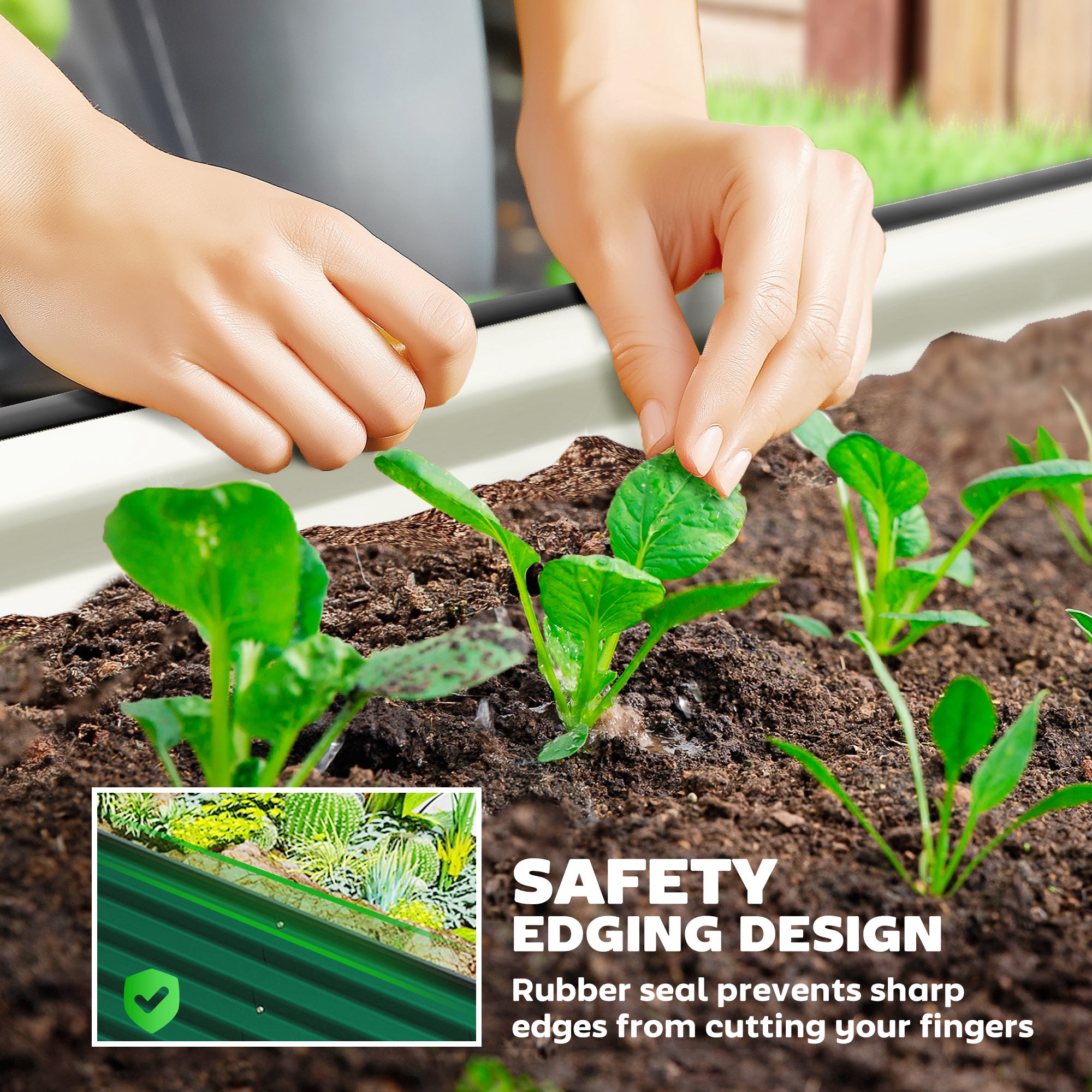 5 x 2.5 x 2 ft Galvanized Raised Garden Bed, Easy DIY Oval Planter Box with Safety Edging and Gloves, Dark Green