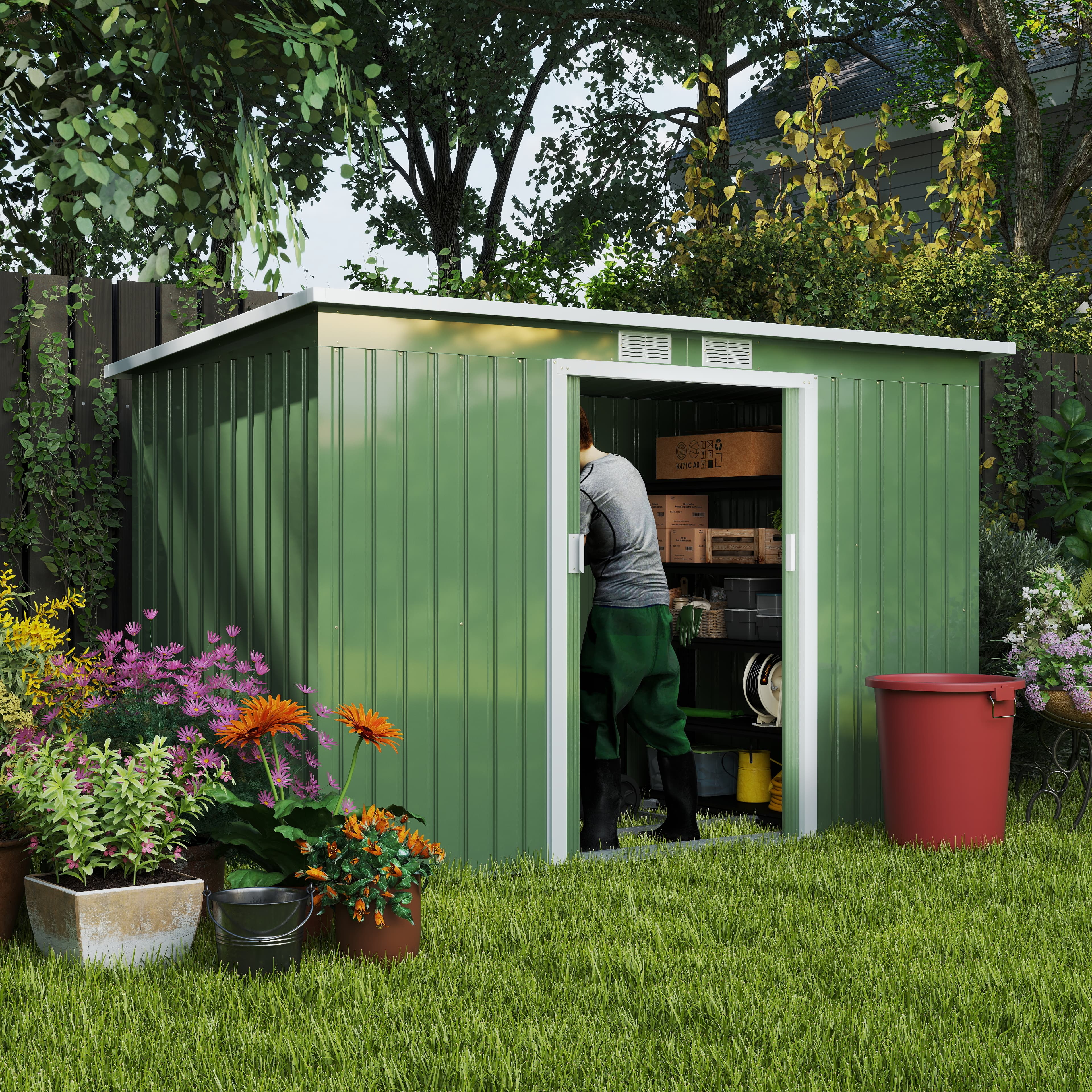 9' x 4' Garden Metal Storage Shed Outdoor Equipment Tool Box with Foundation Kit, Ventilation & Doors, Light Green