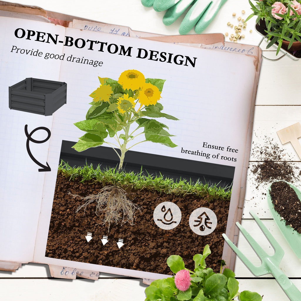 Galvanized Planter Box, Outdoor Raised Garden Bed with 3-Tier Trellis Tomato Cage for Climbing Vines, Vegetables, Grey