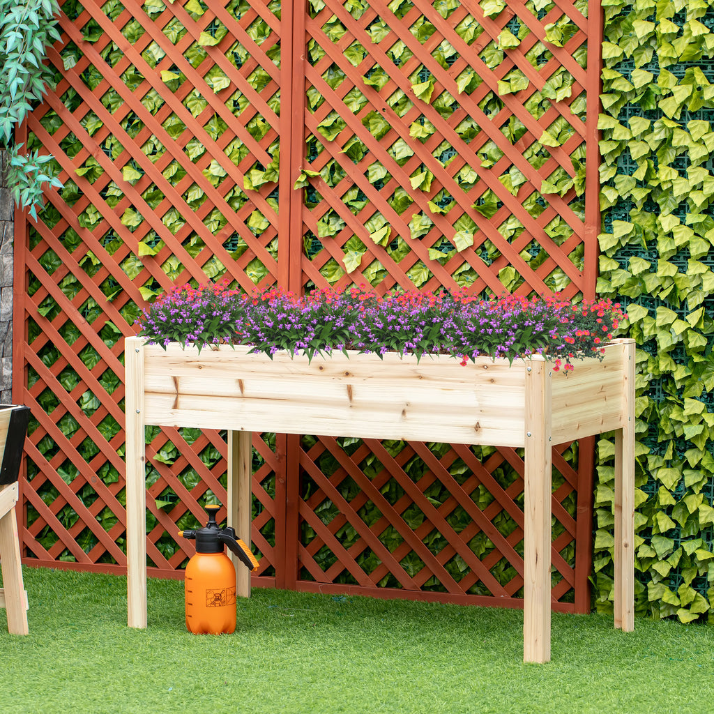 46'' x 24'' Raised Garden Bed, Wooden Elevated Planter Box with Non-Woven Liner for Vegetable, Flower, Herb in Patio, Backyard, Balcony