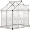 6' x 4' x 6.6' Polycarbonate Greenhouse, Walk-In Green House Kit Garden, Plants Grow, Galvanized Sheet Aluminum Frame with Rain Gutter, Vent and Sliding Door, Silver