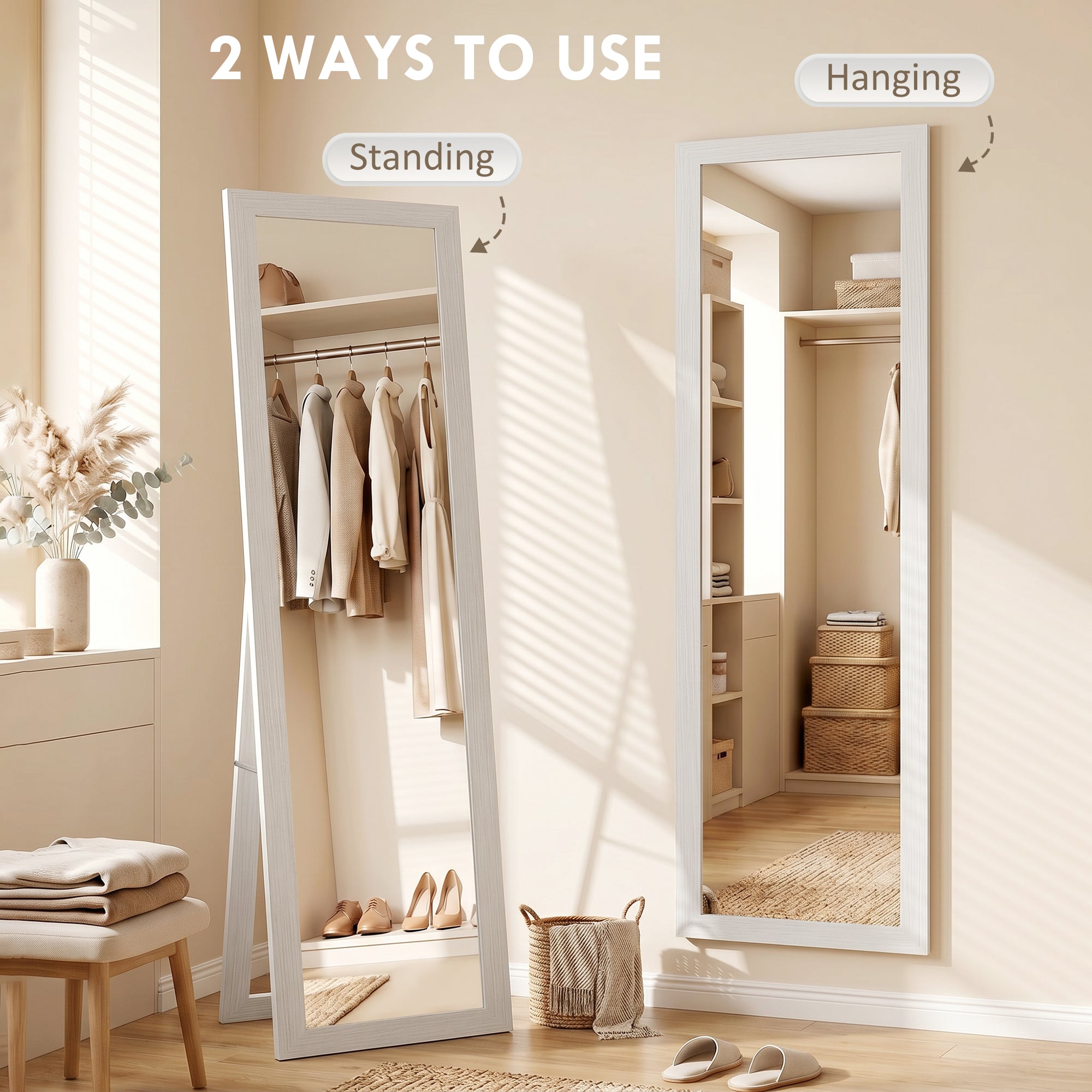15" x 62" Full Length Mirror for Bedroom, Free Standing Dressing Mirror, Wall Mirror for Living Room, White