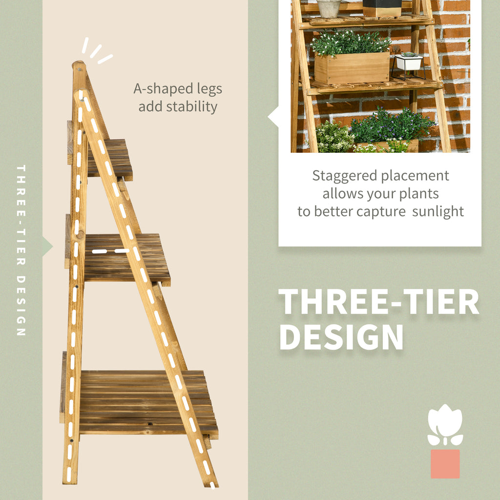 Outdoor Plant Stand, Foldable Flower Stand 3-Tier Wooden Plant Shelf for Garden Indoor Outdoor, 24" x 14" x 37"
