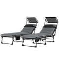 Outdoor Chaise Lounge Chairs, 2 PCS Folding Lounge Chairs with Adjustable 5-Position, Cushion, Canopy, Side Pocket