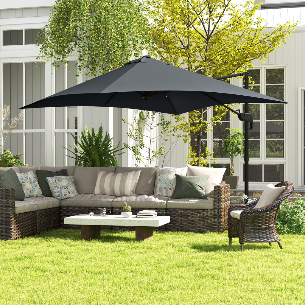 10x10ft Cantilever Umbrella Rotatable Square Market Parasol, 4 Adjustable Angle for Outdoor Backyard Patio Dark Grey