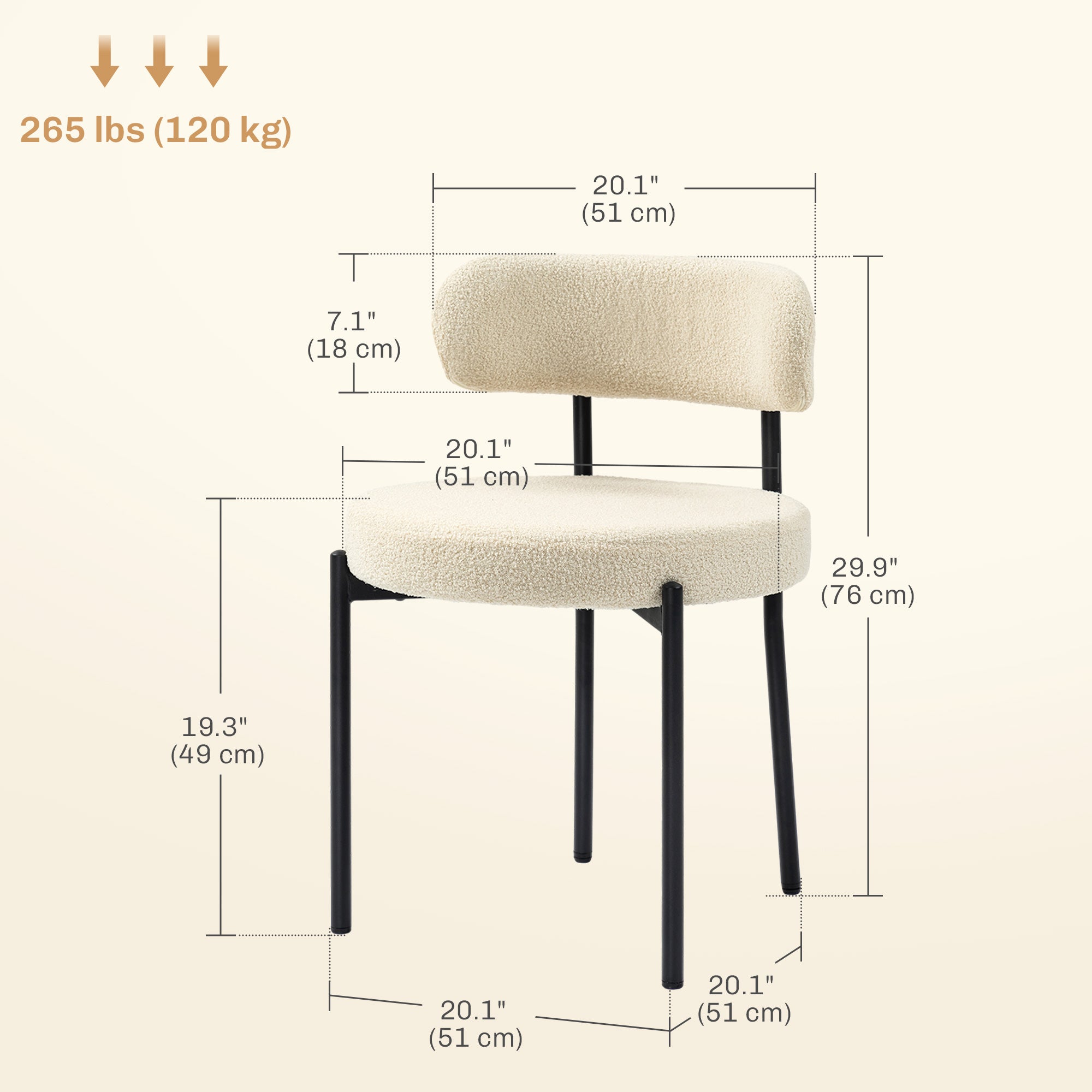 2 Pieces Kitchen Chairs, Modern Dining Chairs w/ Berber Fleece Upholstery and Steel Legs for Living Room, Beige