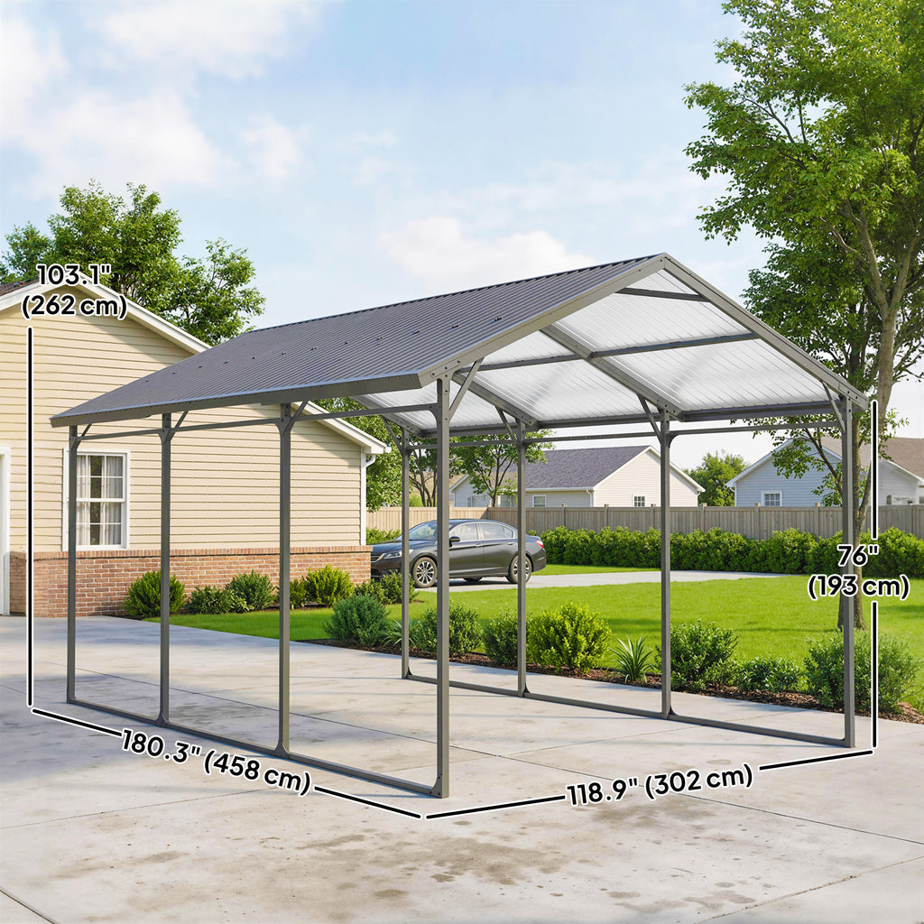 10 x 15ft Metal Carport, Heavy-Duty Carport Canopy with Reinforced Steel Frame & Roof, All-Weather Protection