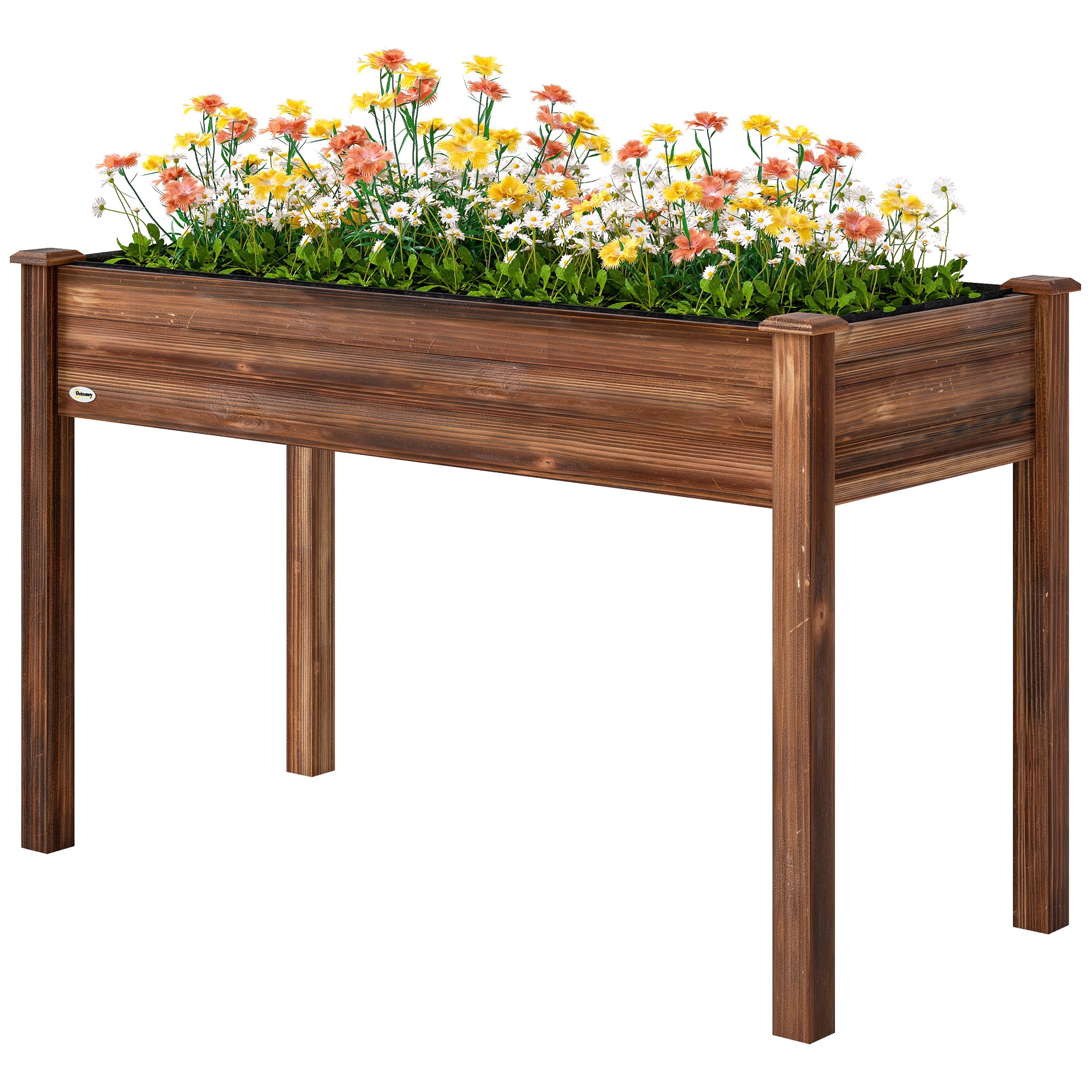 48" x 22" x 30" Wooden Patio Raised Garden Bed Planter, Elevated Planter Box with Legs, Carbonized
