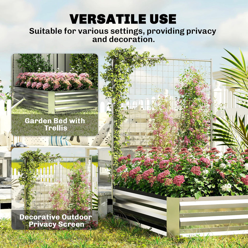 Galvanized Raised Garden Bed with Trellis for Climbing Plants, Outdoor Planter Box with Open Bottom, Silver