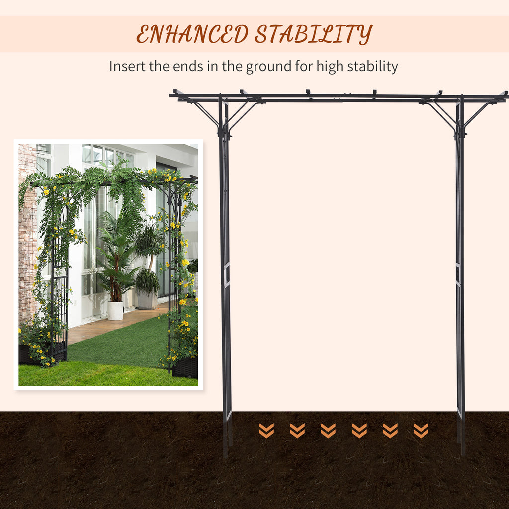 Metal Garden Arch Outdoor Walkway Arbor, 74.75" x 19.75" x 82.75", Dark Grey