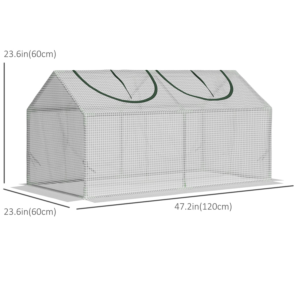 47" x 24" x 24" Portable Mini Tunnel Greenhouse Garden Planting Outdoor Flower Warm House Box with 2 Windows Steel Frame PE Cover, White