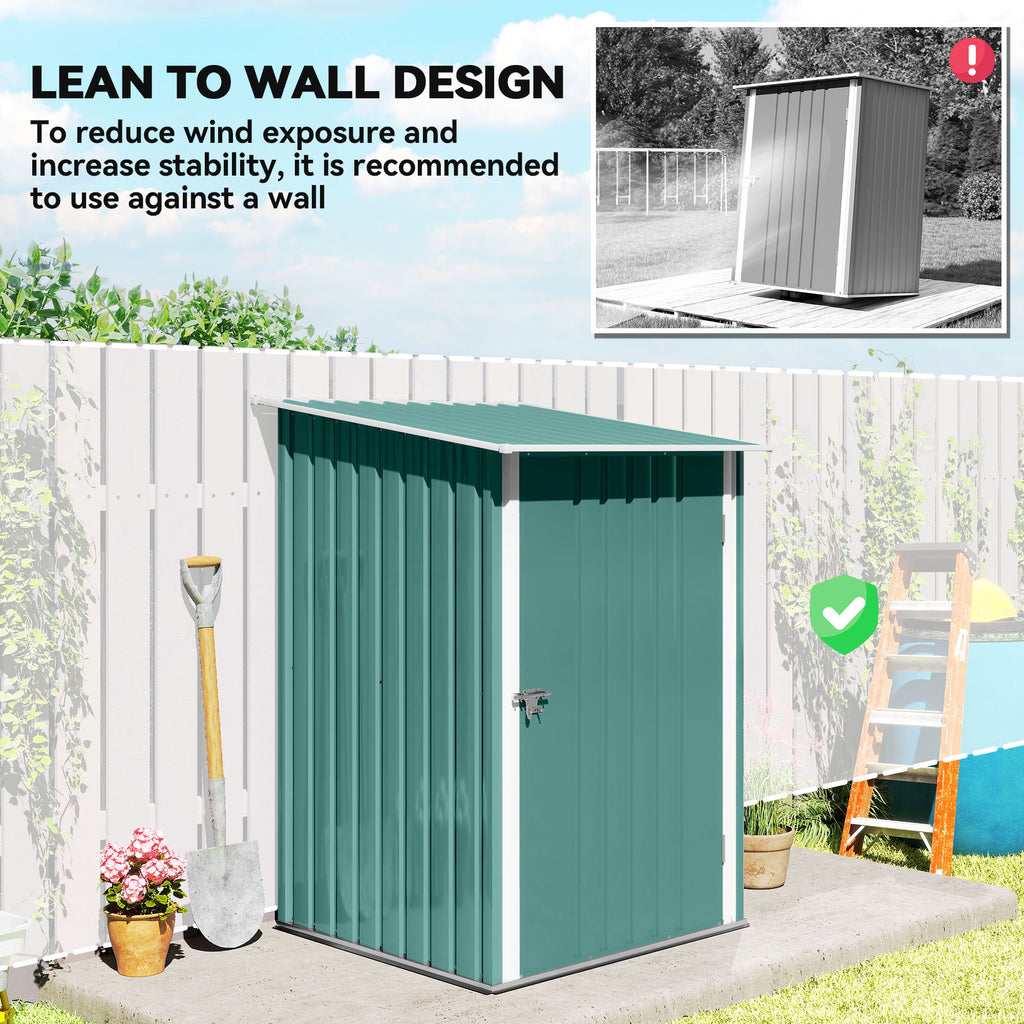 3.3' x 3.4' Lean-to Garden Storage Shed, Outdoor Galvanized Steel Tool House with Lockable Door for Patio Green