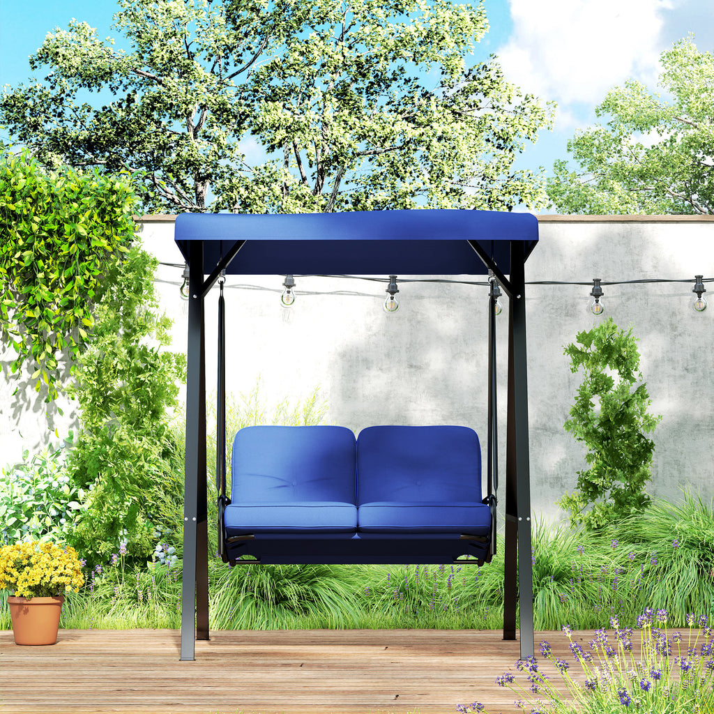 2-Seater Outdoor Porch Swing with Adjustable Canopy, Patio Swing Chair for Garden, Poolside, Backyard, Dark Blue