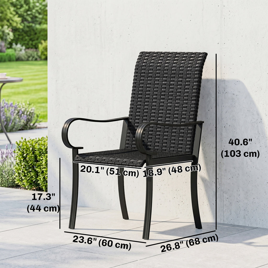 2 Piece PE Rattan Patio Dining Chairs with Steel Frame,  for Garden, Backyard, Pool Side, Porch, Black