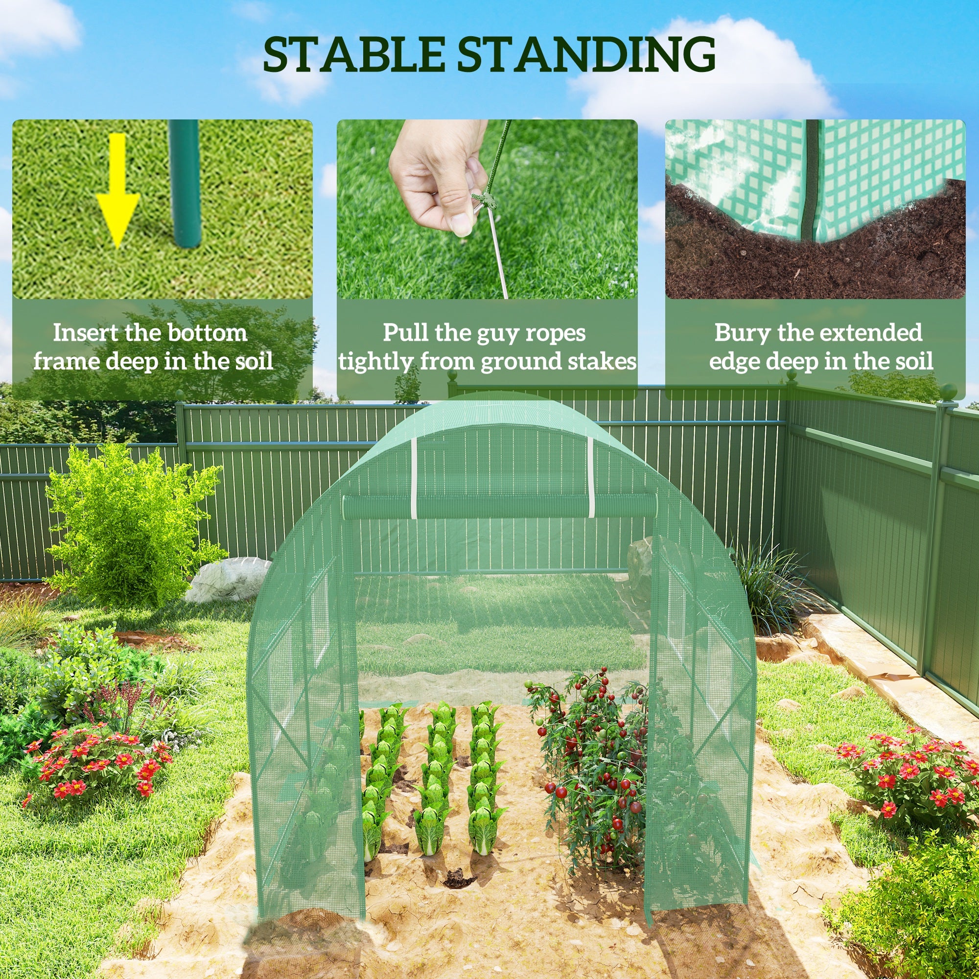 8'x6.6'x6.6' Heavy Duty Walk-in Greenhouse Garden Tunnel Hot House Outdoor Flower Vegetable Growth Warm House Roll Up Door, Windows, Steel