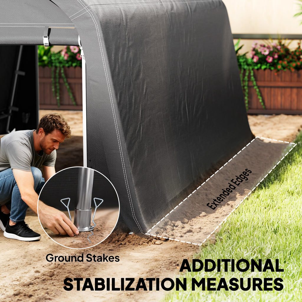 10' x 15' Portable Shed, Outdoor Storage Shed Tent with Roll-Up Zipper Door for Patio Garden Garage, Dark Grey