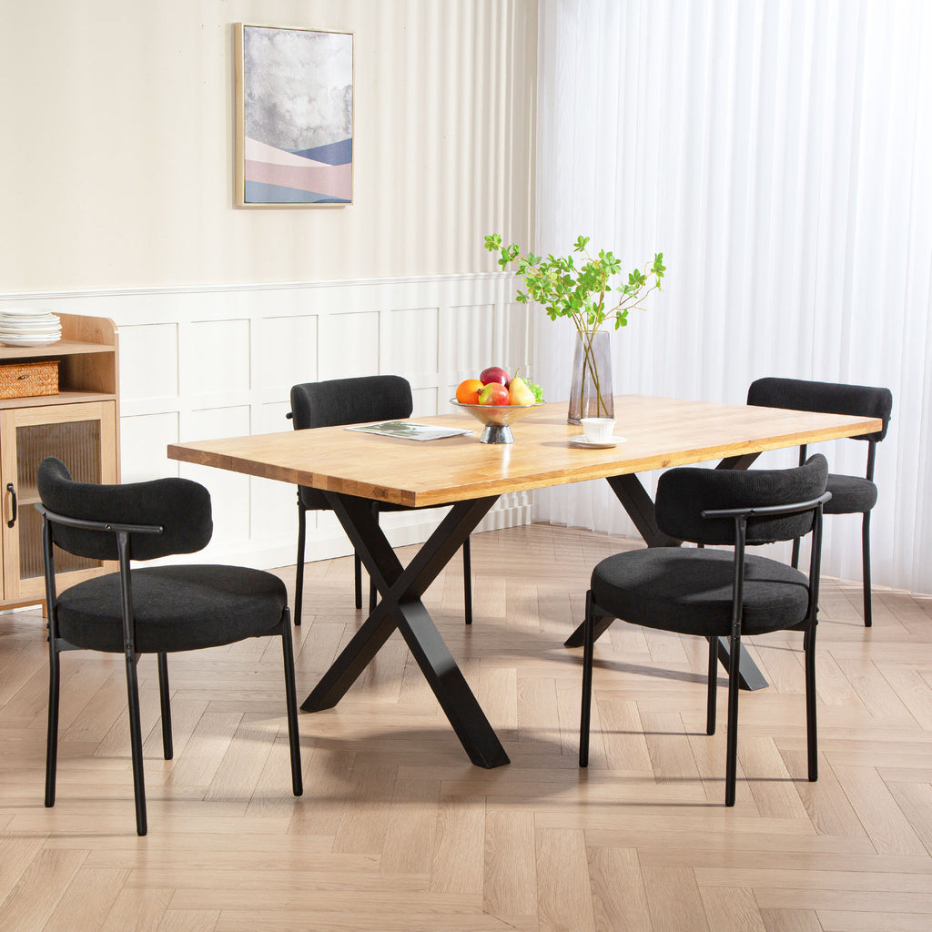 4 Pieces Kitchen Chairs, Modern Dining Chairs w/ Corduroy Upholstery and Steel Legs for Living Room, Black