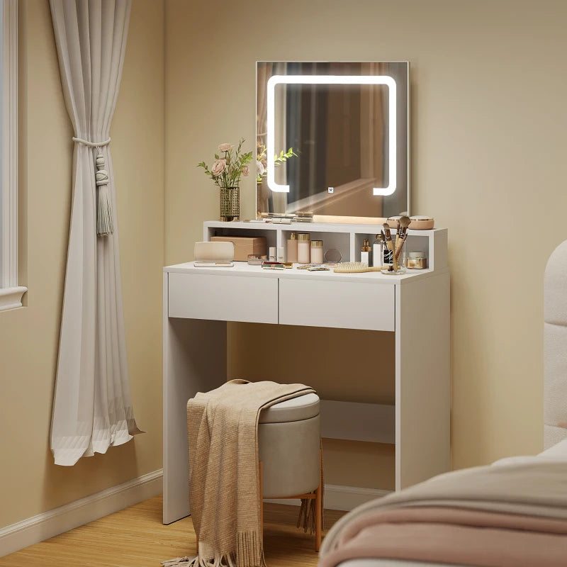 Affordable white makeup vanity desk with mirror and LED lights