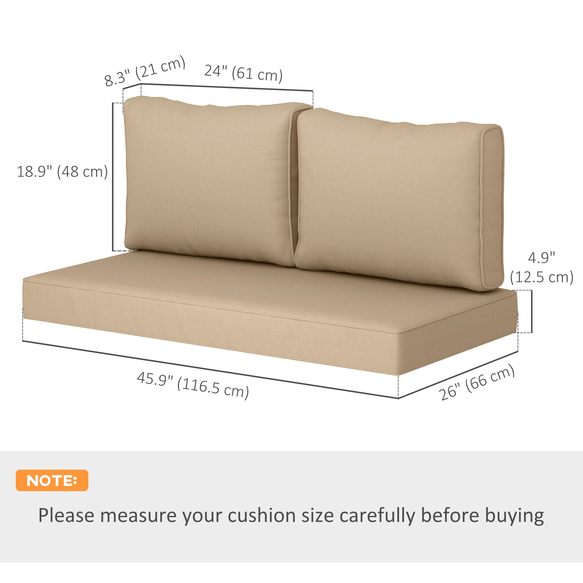 Outdoor Seat Cushions with Backrest, Loveseat Double Sofa Outdoor Furniture Cushions, Beige