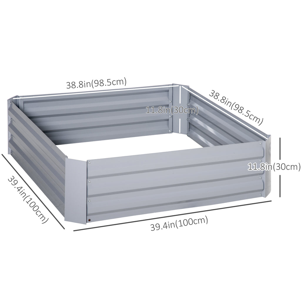 39" x 39" x 12" Set of 2 Raised Garden Bed, Elevated Planter Box with Galvanized Steel Frame for Growing Flowers, Herbs, Succulents, Grey