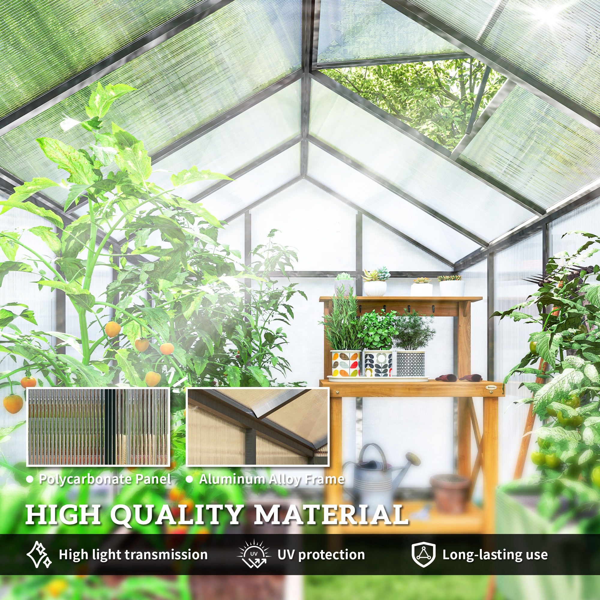 Polycarbonate Greenhouse, Aluminum Walk-In Green House Kit Garden, 6' x 10' x 6.4', Charcoal Grey