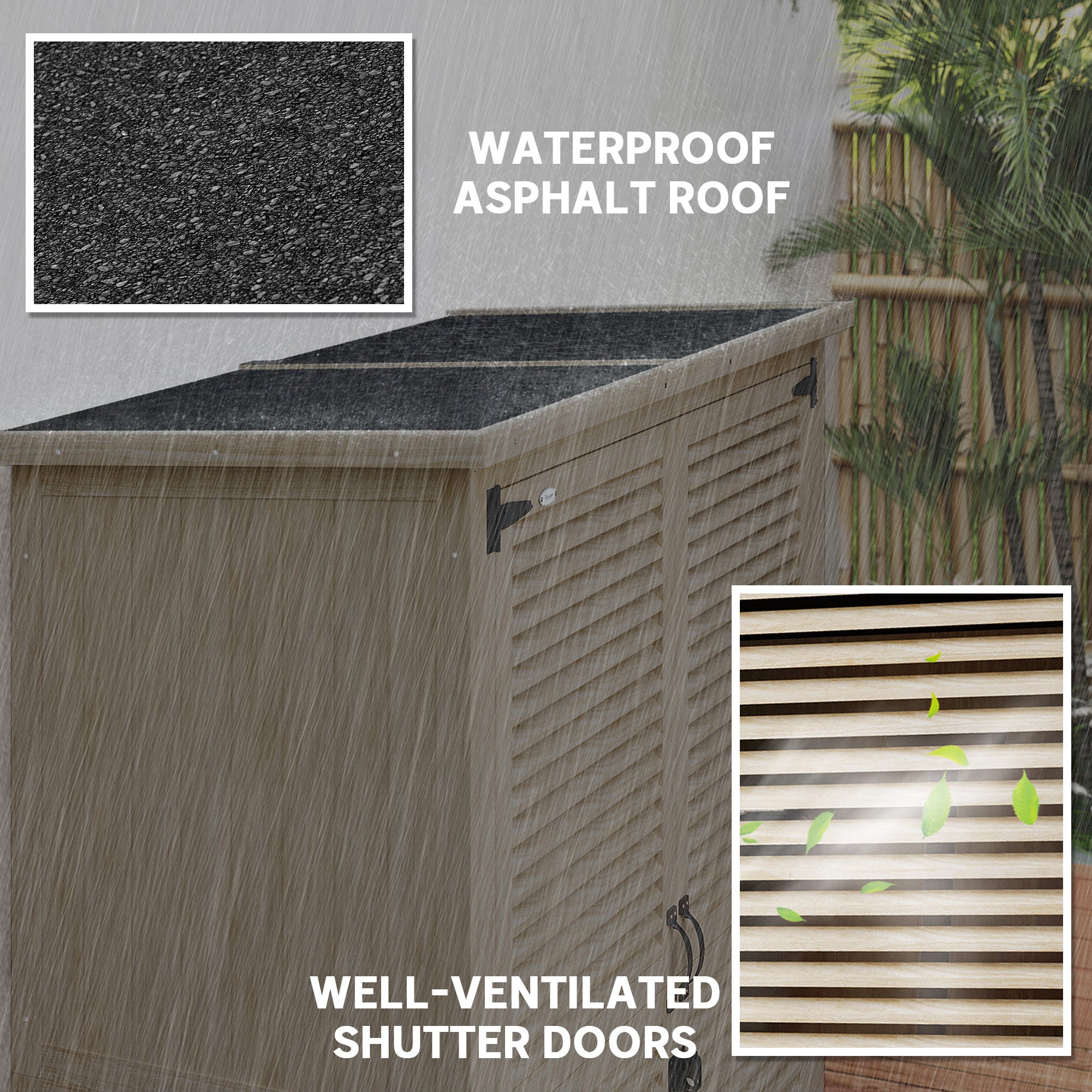 50" x 26" x 66" Wooden Garden Shed, Outdoor Storage Shed with Waterproof Asphalt Roof, Shelves, Natural