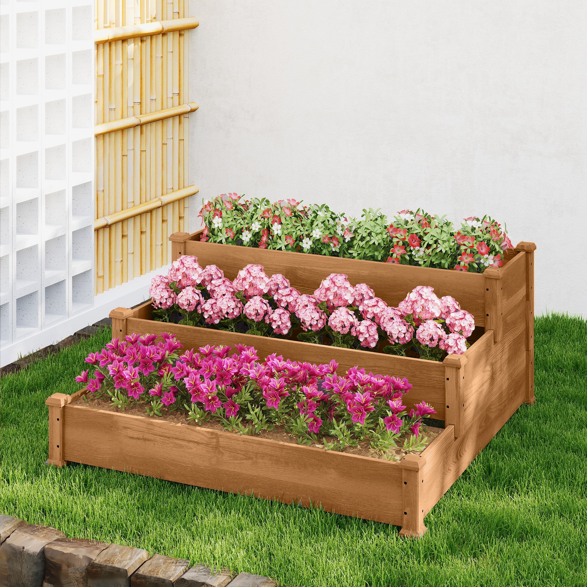 3-Tier Garden Bed Planter Box for Backyard, Patio, 49"x49"x22", Brown