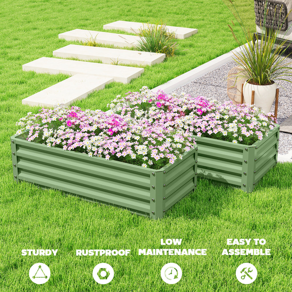 Galvanized Raised Garden Beds, Outdoor Planter Box, Set of 2, for Flowers, Herbs and Vegetables, Light Green