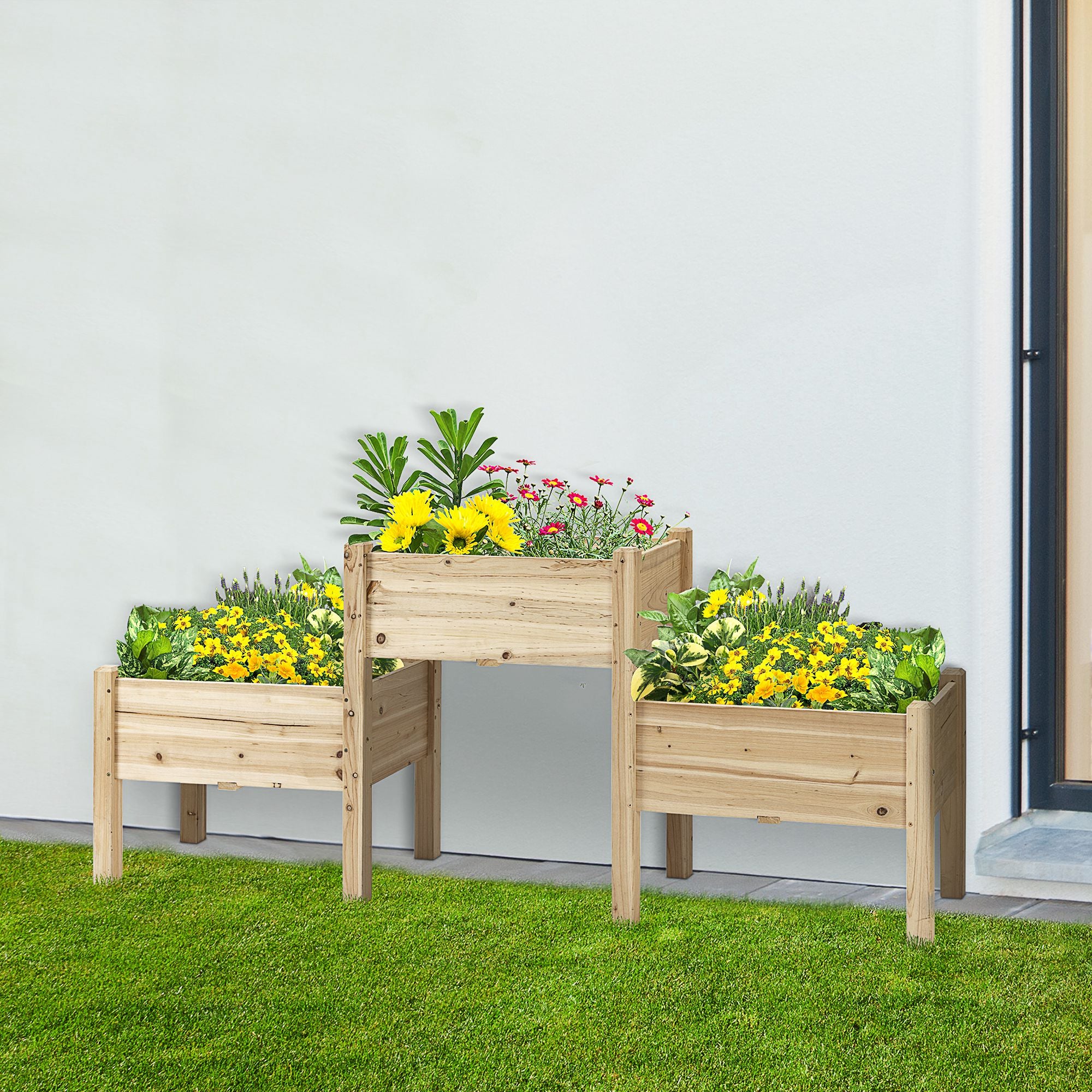 Freestanding Wooden Plant Stand, 3 Tier Raised Garden Bed for Vegetables, Herb and Flowers, Natural