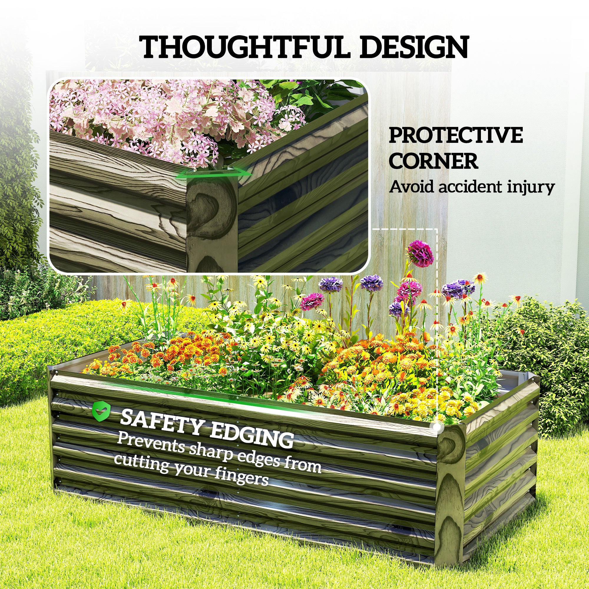 6' x 3' x 2' Raised Garden Bed, Galvanized Planter Box for Growing Flowers, Herbs and Vegetables, Light Wood Effect