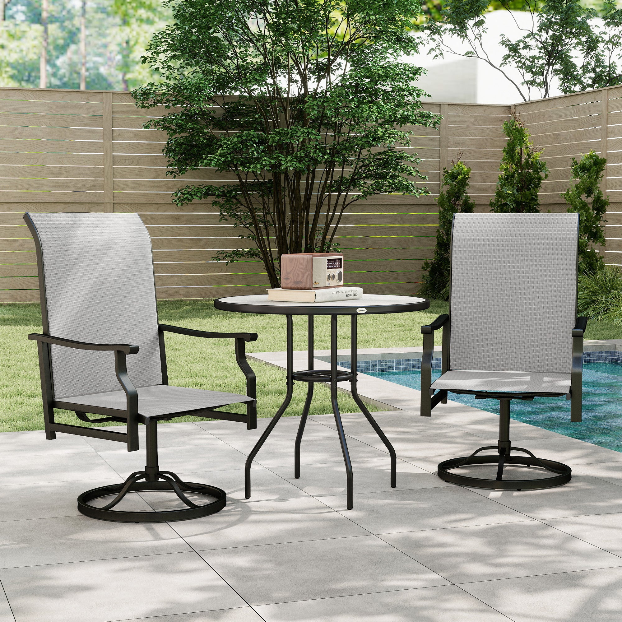 Patio Swivel Chair Set of 2, Swivel Rocker Outdoor Chairs with High Back, for Lawn Garden Backyard Deck, Light Grey