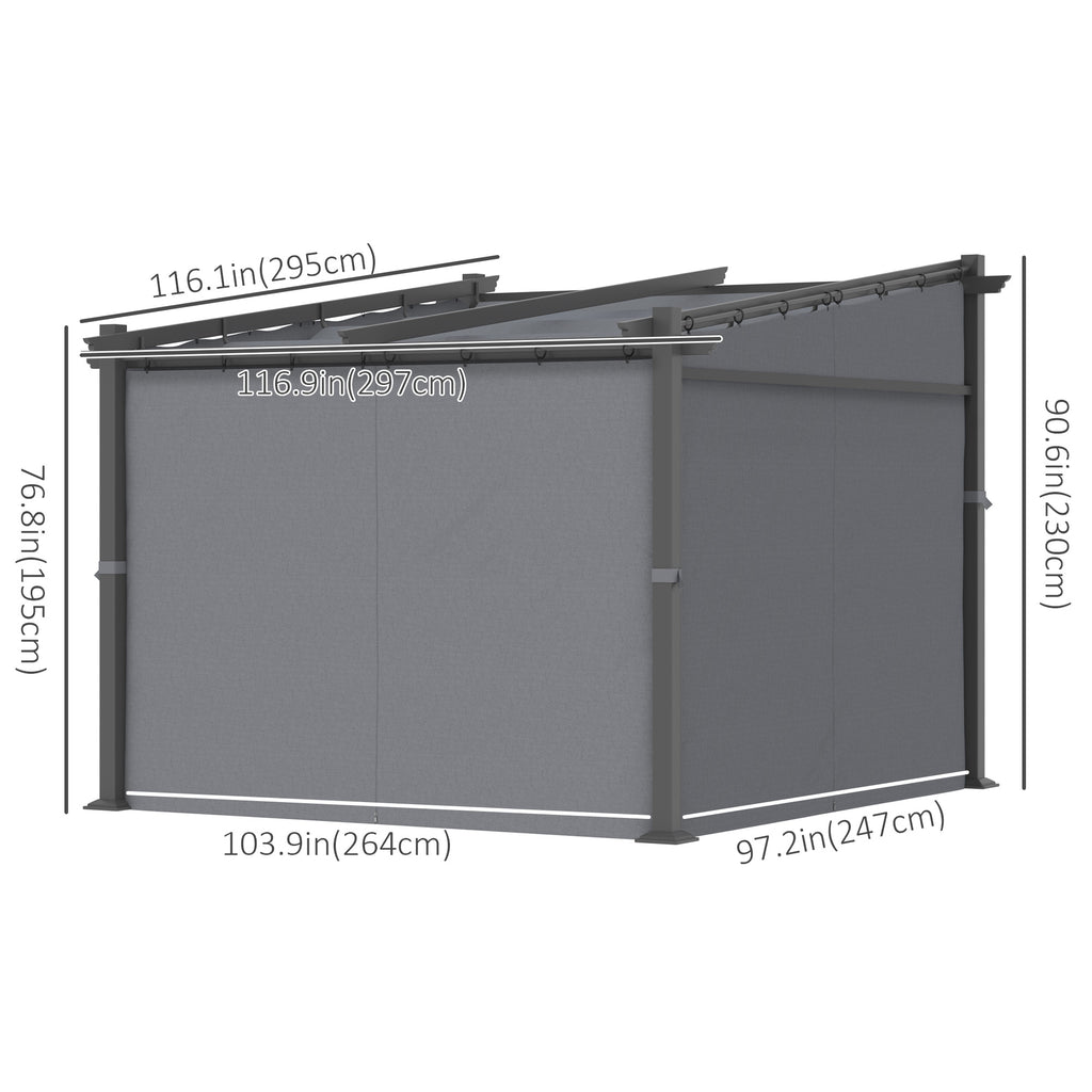 Metal Pergola with Sliding Roof Canopy, Retractable Pergola Canopy, 10' x 10', Dark Grey