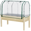 Raised Garden Bed with PE Greenhouse Cover Outdoor Elevated Wood Planter Box for Herbs and Vegetables, Use for Patio, Backyard, Balcony, 48 x 22 x 46 inch, Natural