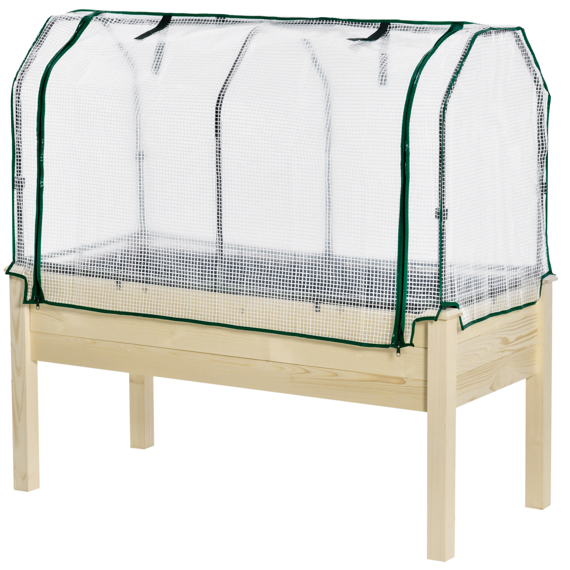 Raised Garden Bed with PE Greenhouse Cover Outdoor Elevated Wood Planter Box for Herbs and Vegetables, Use for Patio, Backyard, Balcony, 48 x 22 x 46 inch, Natural
