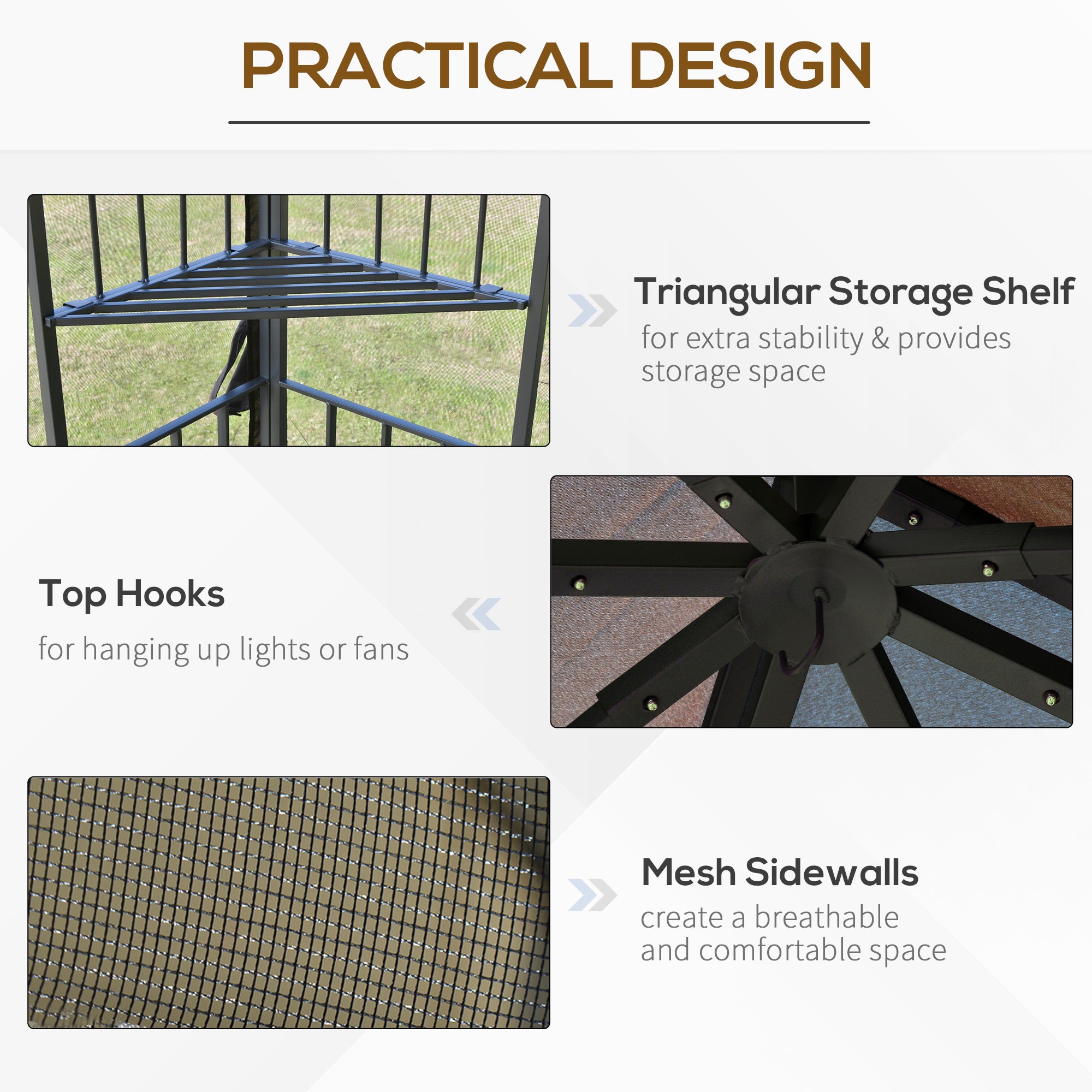 10'x10' Soft-top Patio Gazebo with Double Tier Roof, Mesh Curtains, Display Shelves, Top Hooks, Coffee