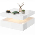 LED Coffee Table with Storage, 2-Tier Modern Center Table with Open Shelf and Remote for Living Room, High Gloss White