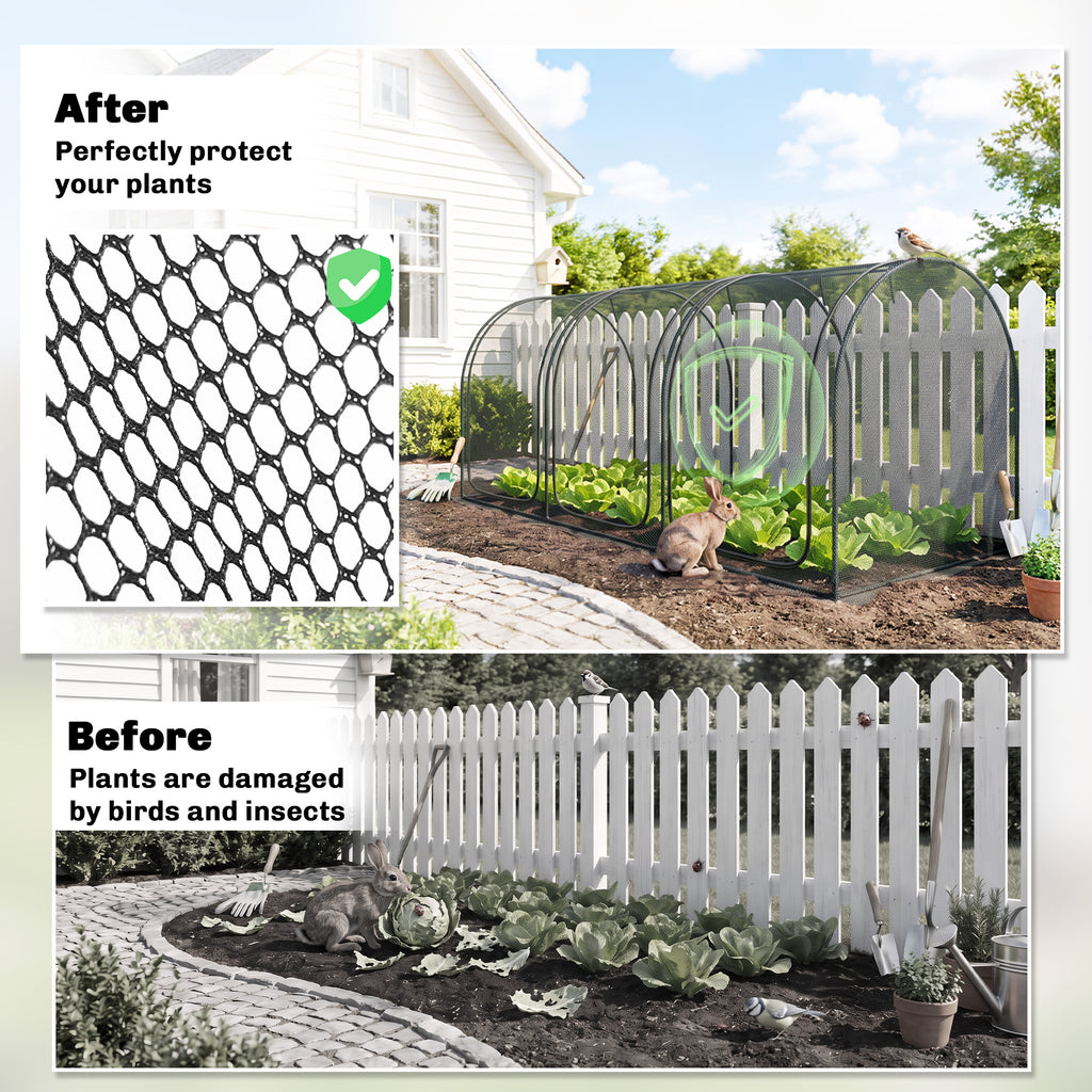 9' x 4' Crop Cage, Garden Plant Protector, with 3 Zippered Doors and 4 Ground Stakes, for Garden, Yard, Lawn, Black
