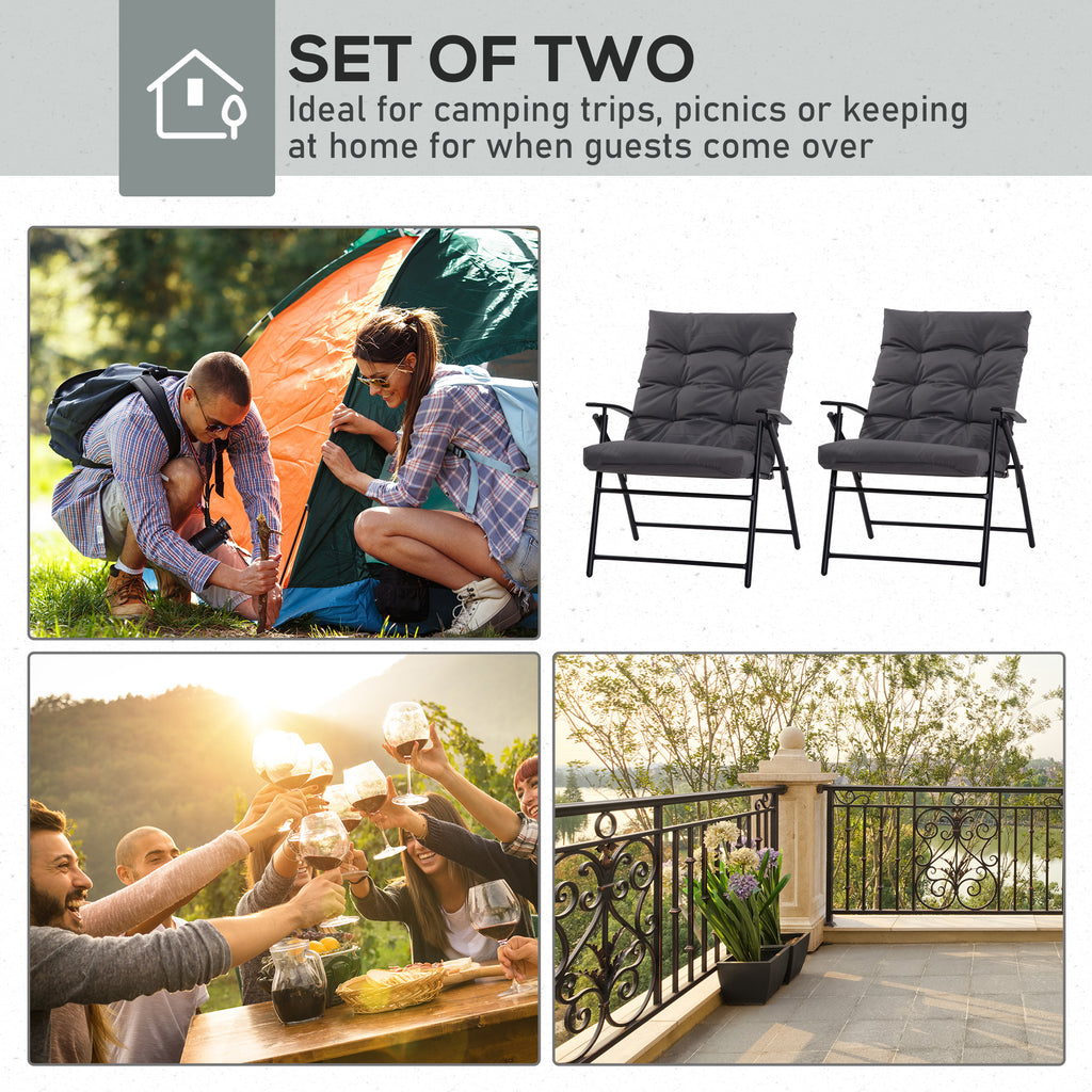 Set of 2 Outdoor Folding Chairs with Adjustable Backrest, Padded Camping Chairs for Outdoor Events, Grey