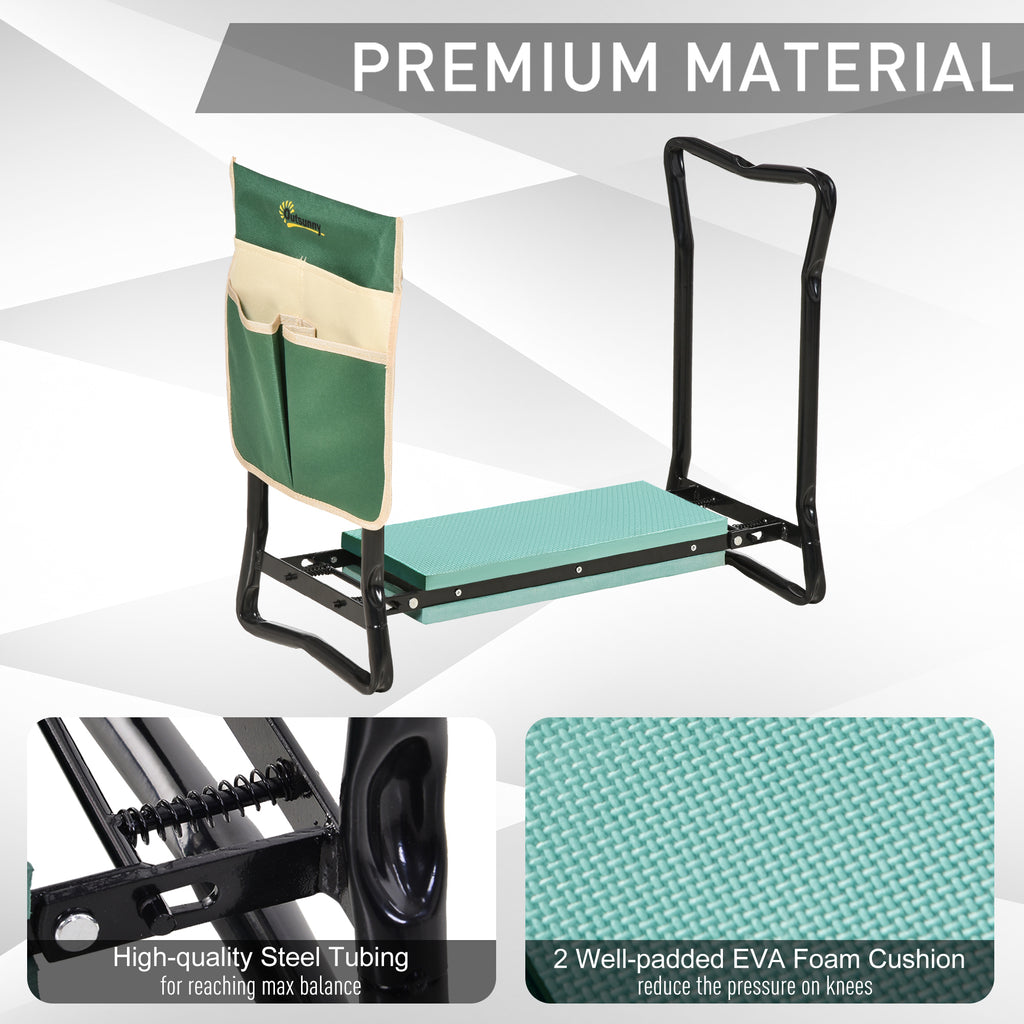 Garden Kneeler and Seat, Foldable Gardening Stool Bench with Thick EVA Foam Kneeling Pad and Large Tool Pouch, Green