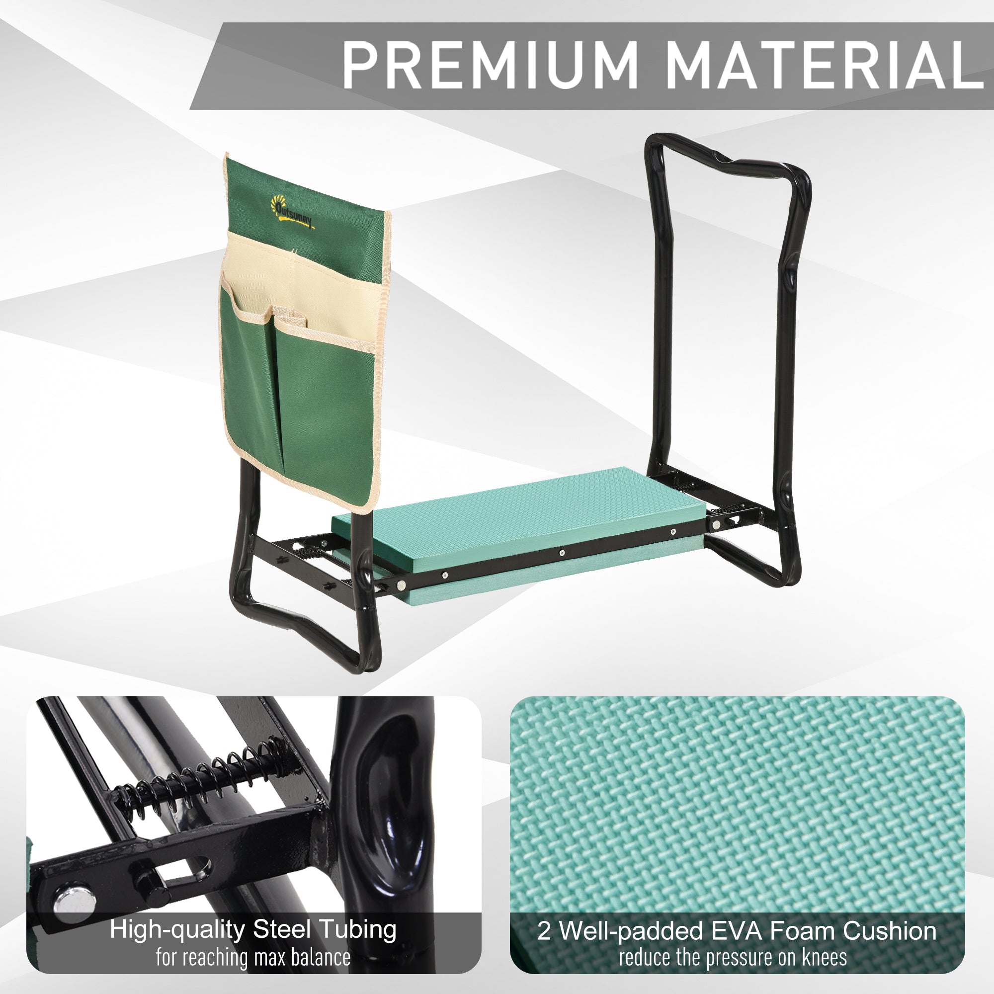 Garden Kneeler and Seat, Foldable Gardening Stool Bench with Thick EVA Foam Kneeling Pad and Large Tool Pouch, Green