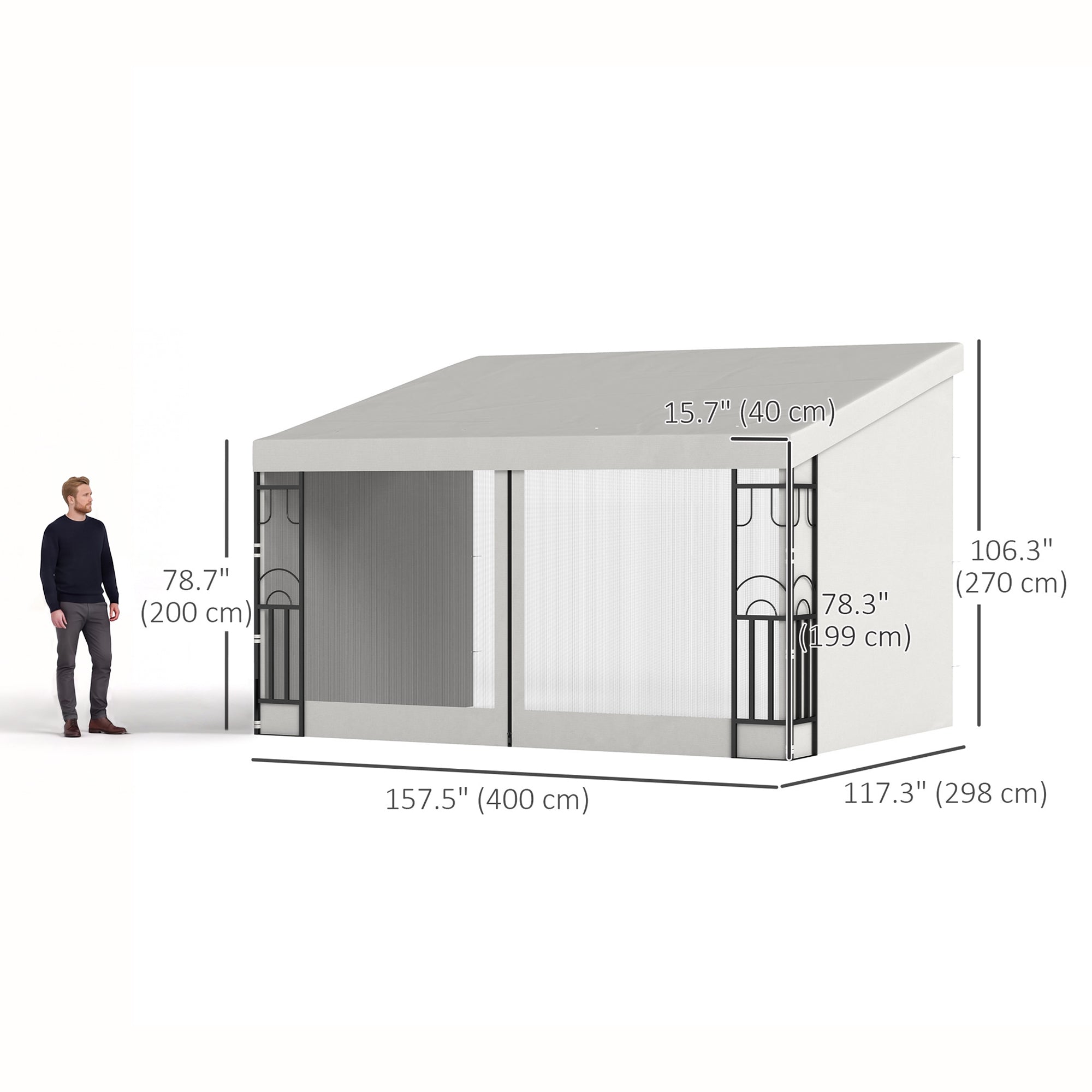 10' x 13' Wall Pergola, Outdoor Gazebo with 2 Curtains and 2 Nettings, UV Resistant, for Patio, Deck,  Beige