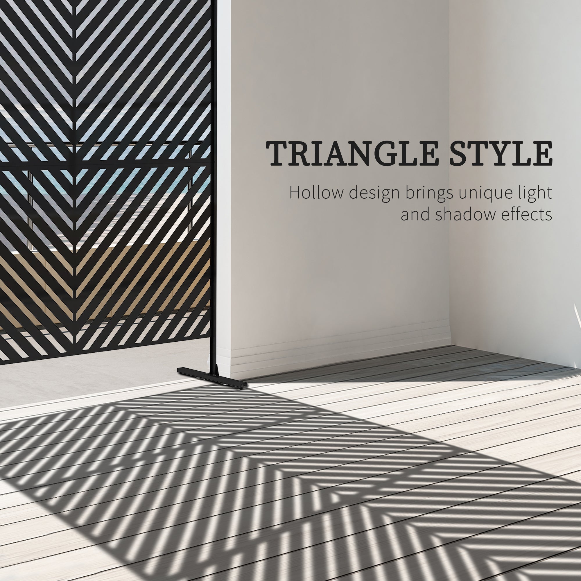 6.5FT Decorative Outdoor Divider, Metal Privacy Screen with Stand, Triangle Style, Black
