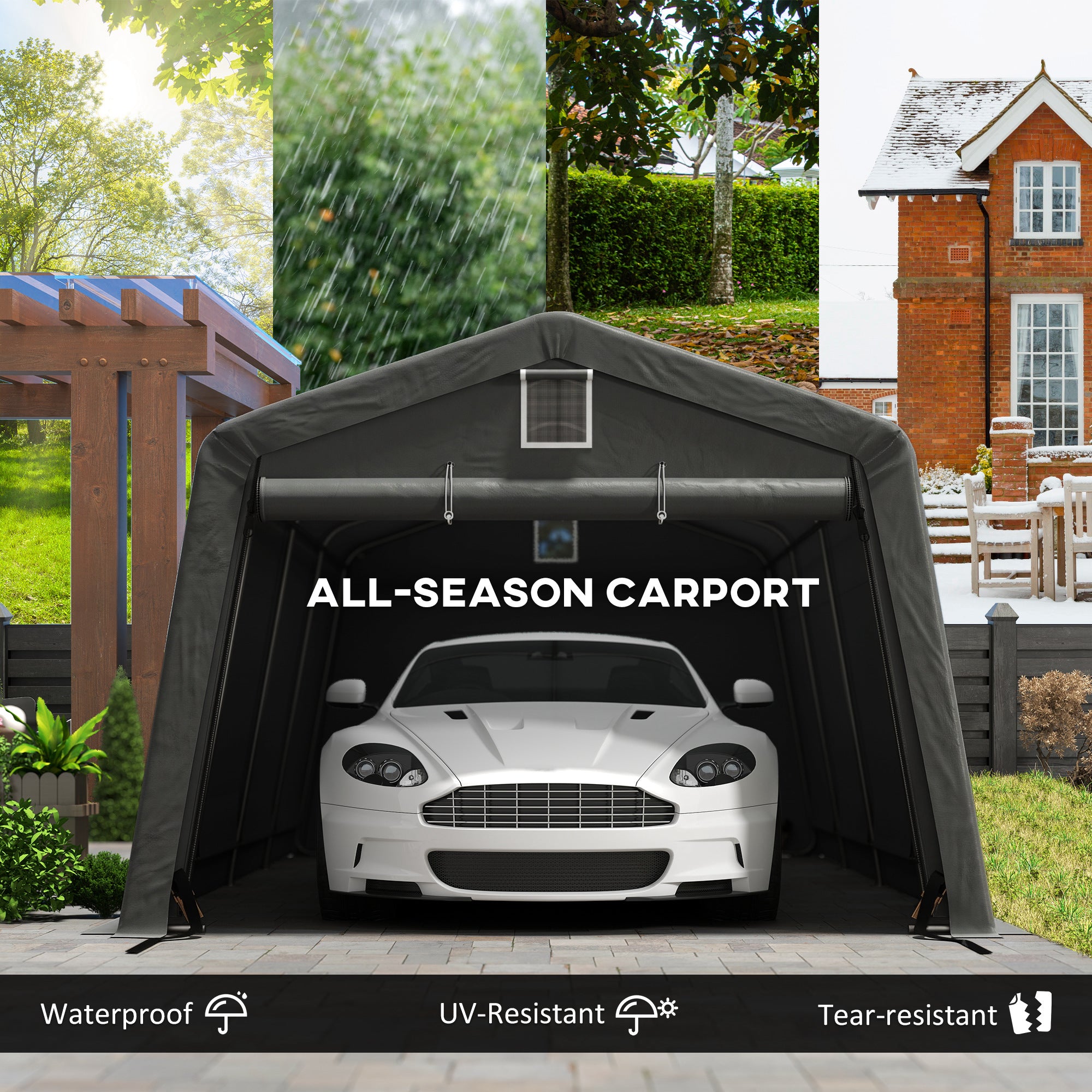 11' x 20' Portable Garage, Heavy Duty Carport Canopy with Ventilation Windows and Large Roll-up Door, Dark Grey